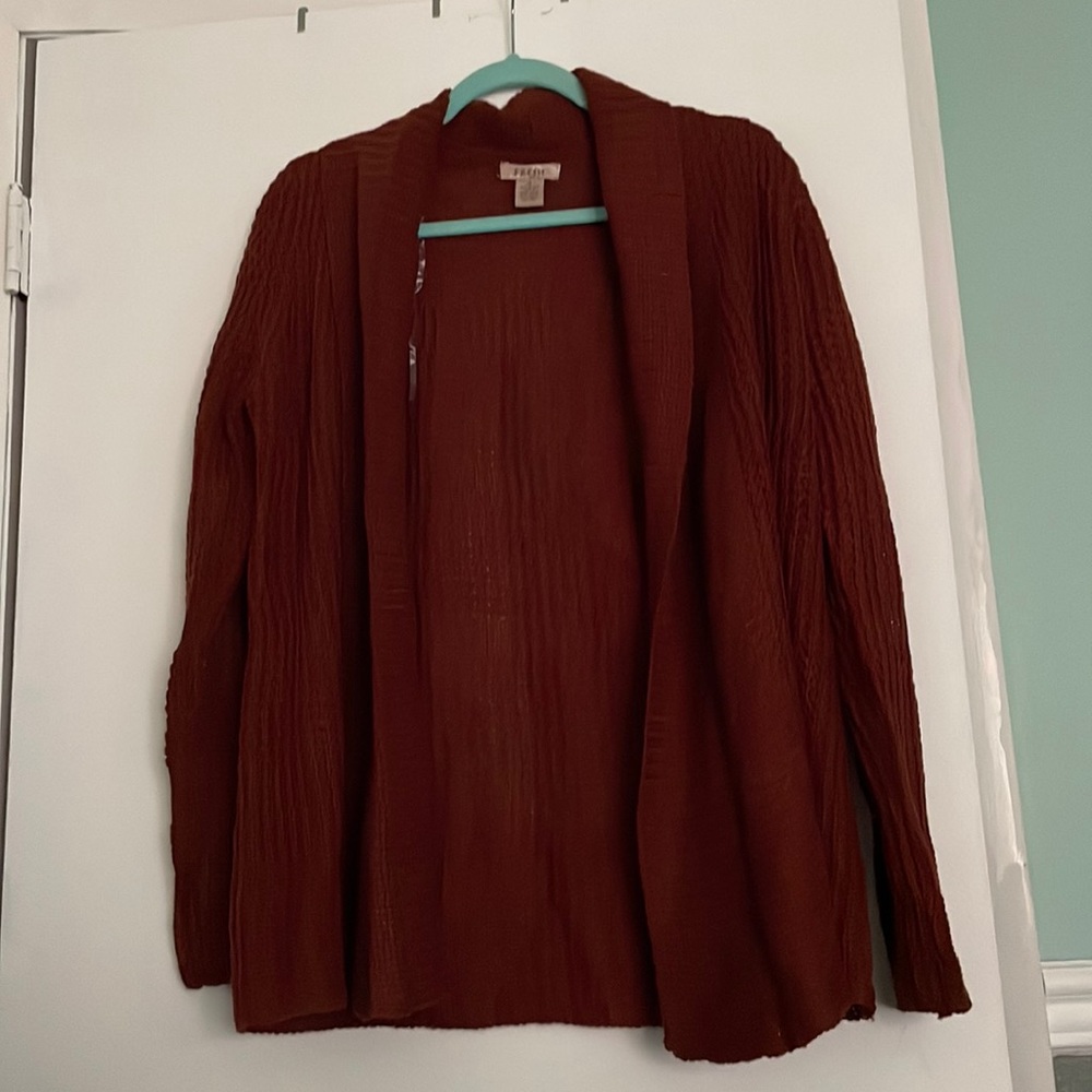 Burnt orange cardigan. Size small, never worn (no tags)